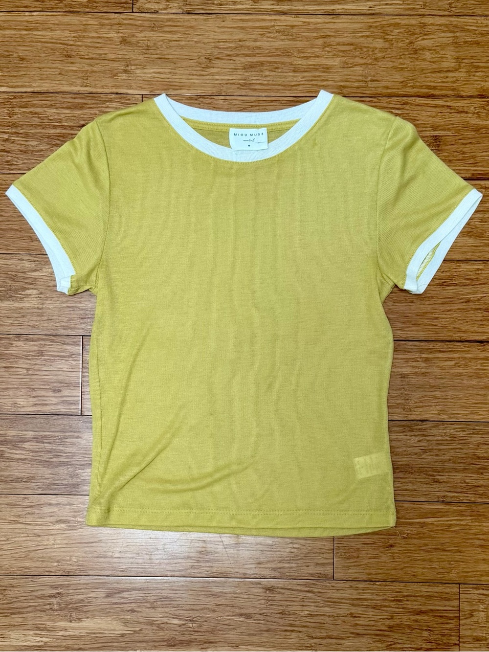 Miou Muse Short Sleeve Ringer Tee (Mustard, Size: M)